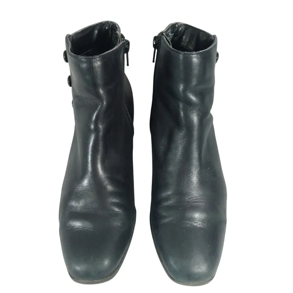 CROFT & BARROW! BLACK GENUINE LEATHER CHUNKY HEEL, NIPPED TOE ANKLE BOOTS! SZ 7M